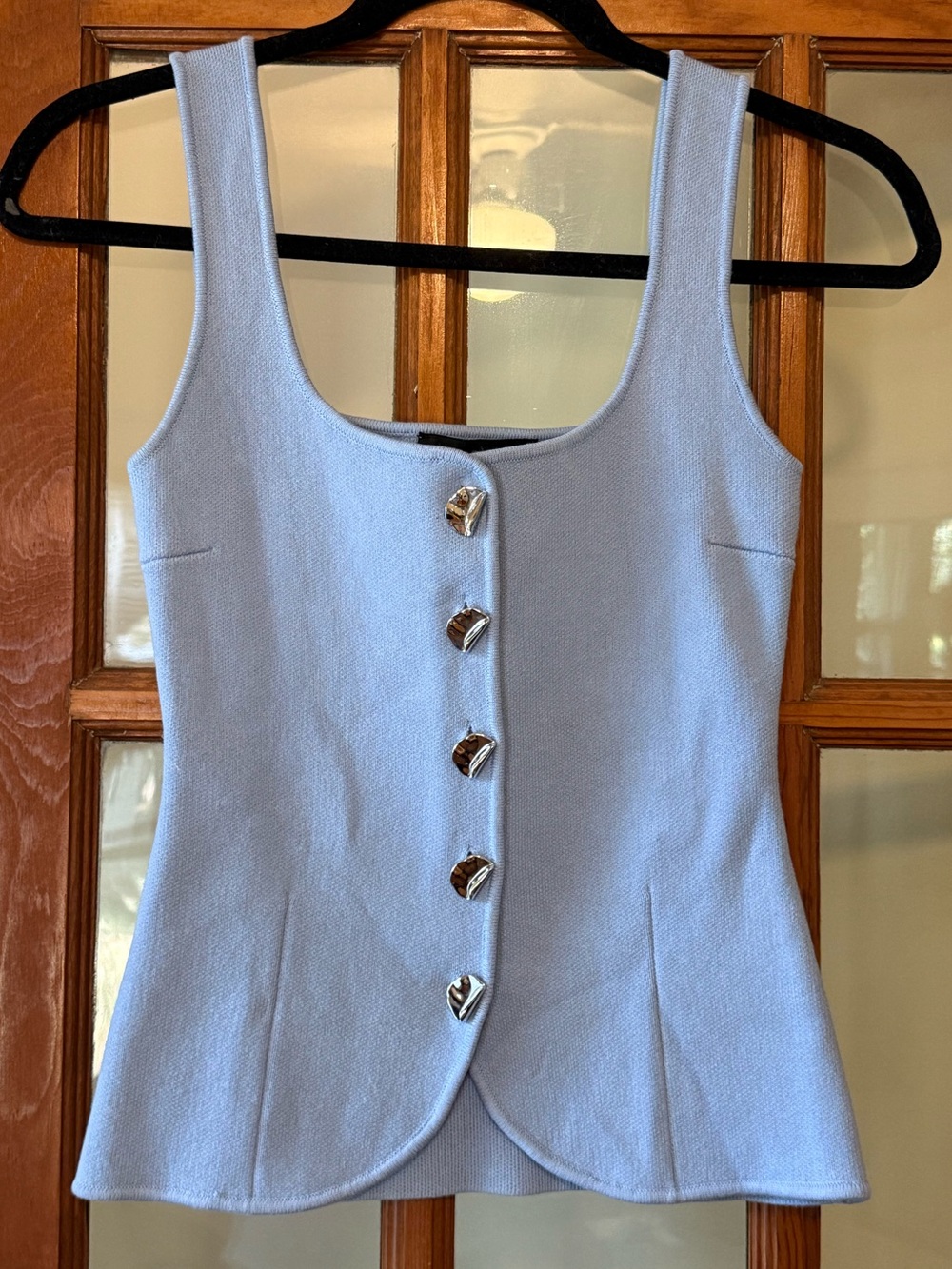 Zara Light Blue Sleeveless Button Front Tank Top